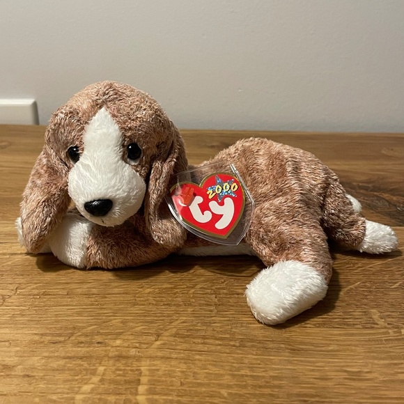 Ty Beanie Babies Sniffer Dog Brown White Soft 2000 – New Tag Protector VINTAGE - Picture 1 of 9